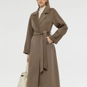 Elegant Tan Cashmere Wrap Long Coat